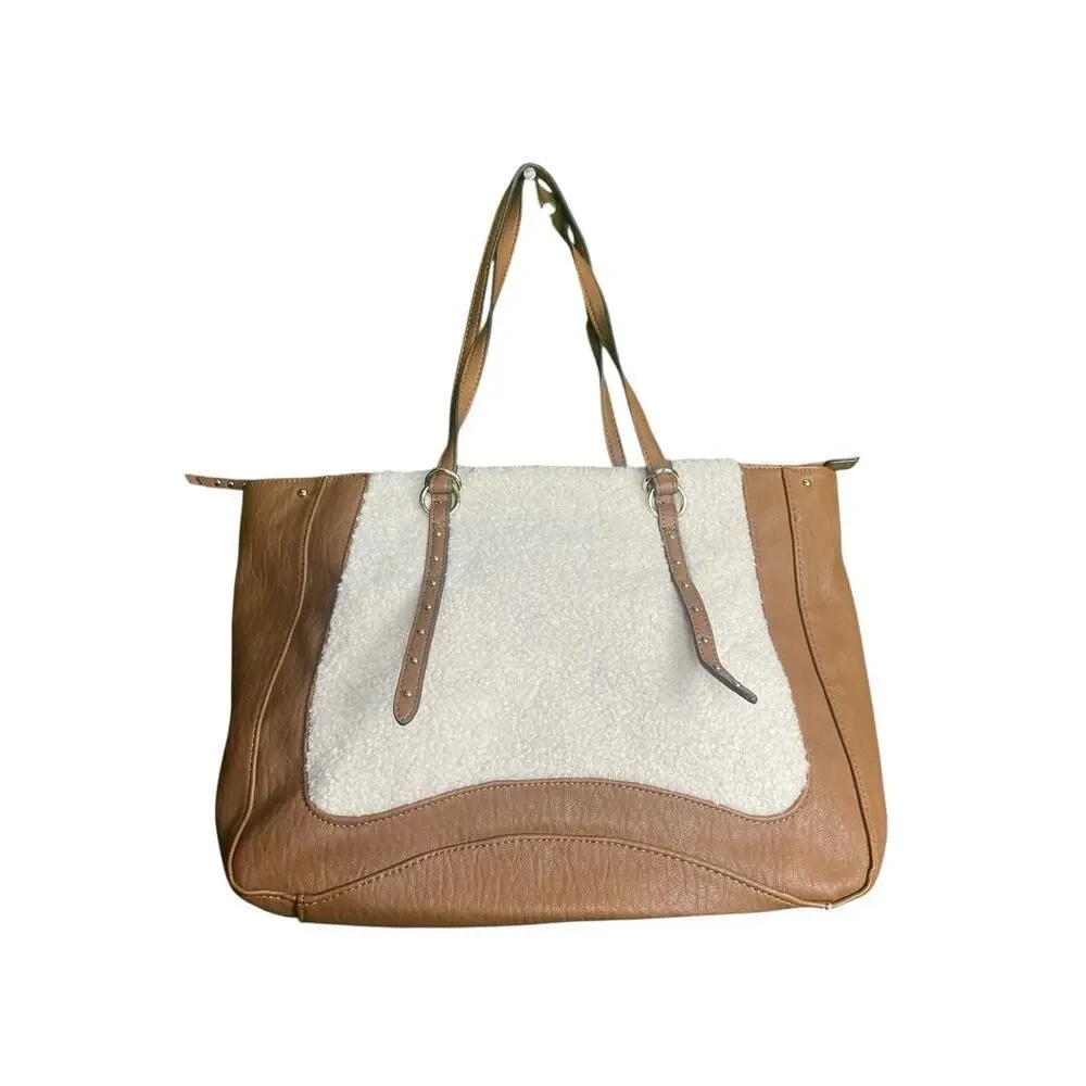Jessica Simpson Vienna Sherpa Purse Pre Owned Medium Shoulder Bag Almond Brown